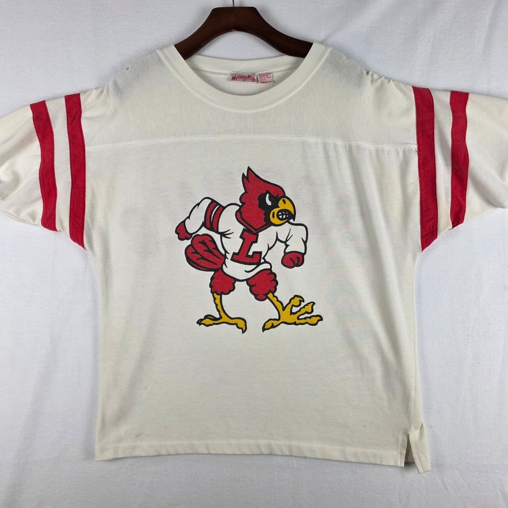 Nutmeg Mills Louisville Cardinals Vintage Jersey Mens Large White Red Stripe L